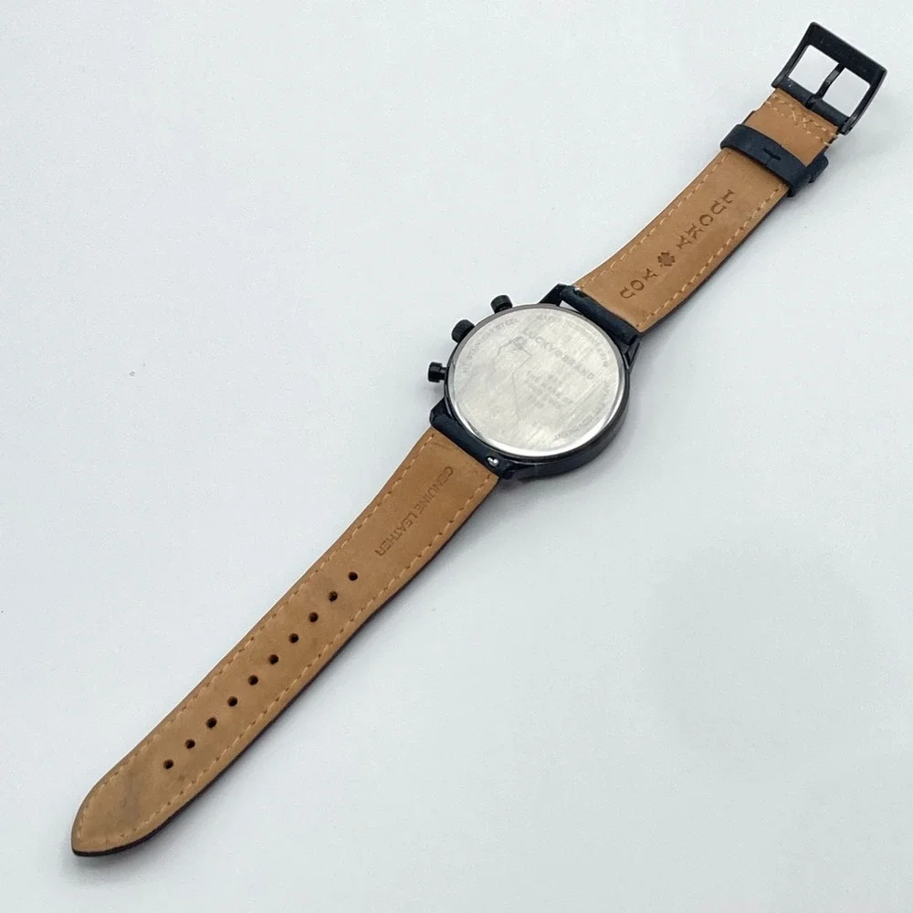 Lucky Brand Mens Watch Chronograph 35mm Black Orange Leather 50M New Battery 9